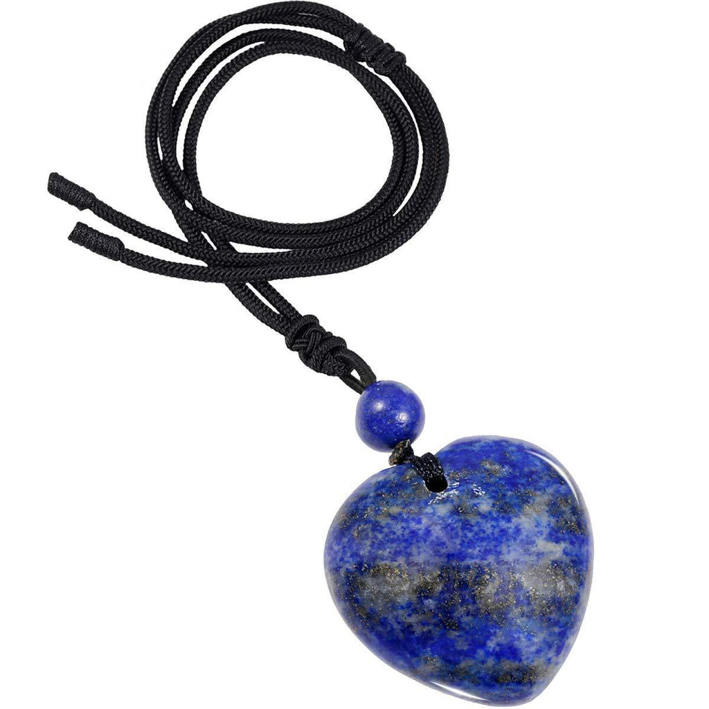 [Australia] - Nupuyai Healing Crystal Heart Pendant Necklace for Women, Lucky Love Stone Pendant with Adjustable Cord, Reiki Yoga Meditation #2-Lapis Lazuli 