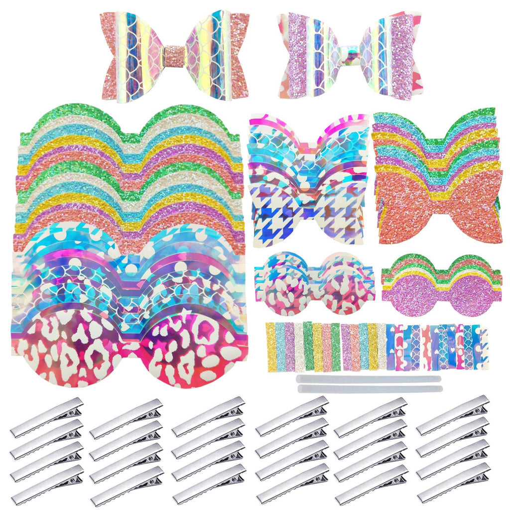 [Australia] - AOUXSEEM Faux Leather Hair Bows DIY Making Kit with Pre Cut Pieces and Hair Clips,Make Fashionable Shiny Hair Clips for Girls Lady Woman (Medium Size,24 Set B) Pastel 