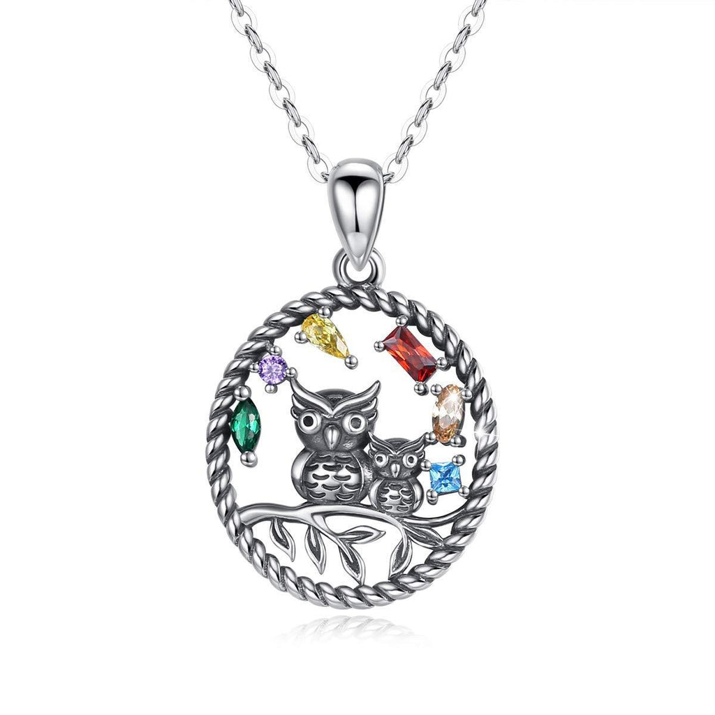 [Australia] - Silver Mother Daughter Owl Necklace For Women AEONSLOVE Tree Of Life Chakra Healing Crystals Infinity Stones Pendant Yoga Jewellery Gifts For Girls Mum Mummy Birthday Christmas 