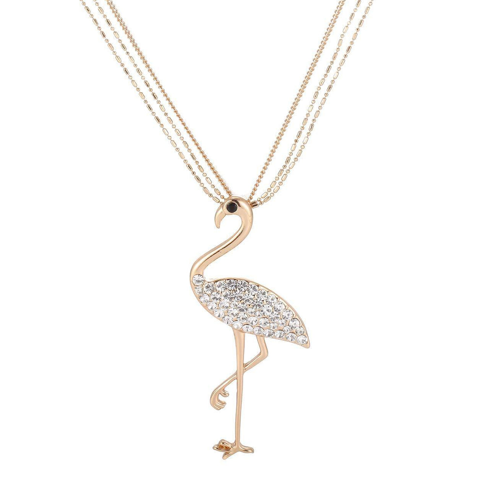 [Australia] - Ouran Flamingo Pendant Necklace for Women, Multi-Layer Gold and Silver Plated Long Chain Necklace with Cubic Zirconia Crystal Gold Plated 