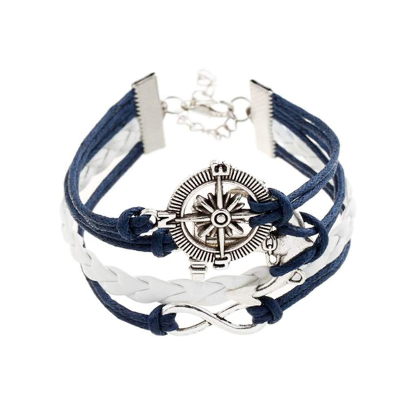 [Australia] - FGT Navy Blue Leather Bracelets for Men Friendship Compass Infinity Anchor Bracelet for Daughter Son Best Friend Birthday Gift 