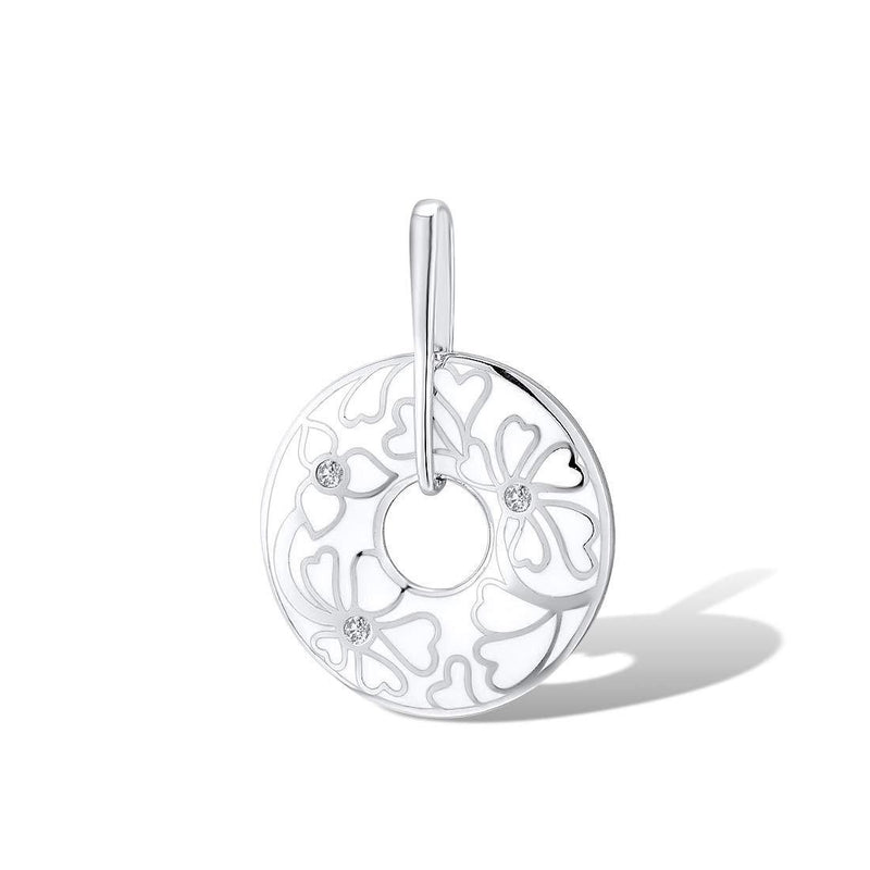 [Australia] - Santuzza Silver Pendant for Women Genuine Elegant 925 Sterling Silver White Flower Pendant Fit for Necklace Handmade Enamel 