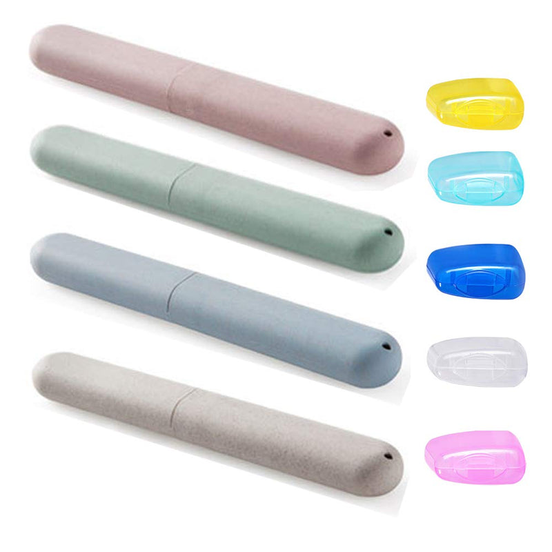 [Australia] - Lamondre 4Pcs Travel Toothbrush Case + 5Pcs Toothbrush Head Cover, Replacement Plastic Toothbrushes Holder Portable Toothbrush Storage Cover for Camping Business Trip Holiday 