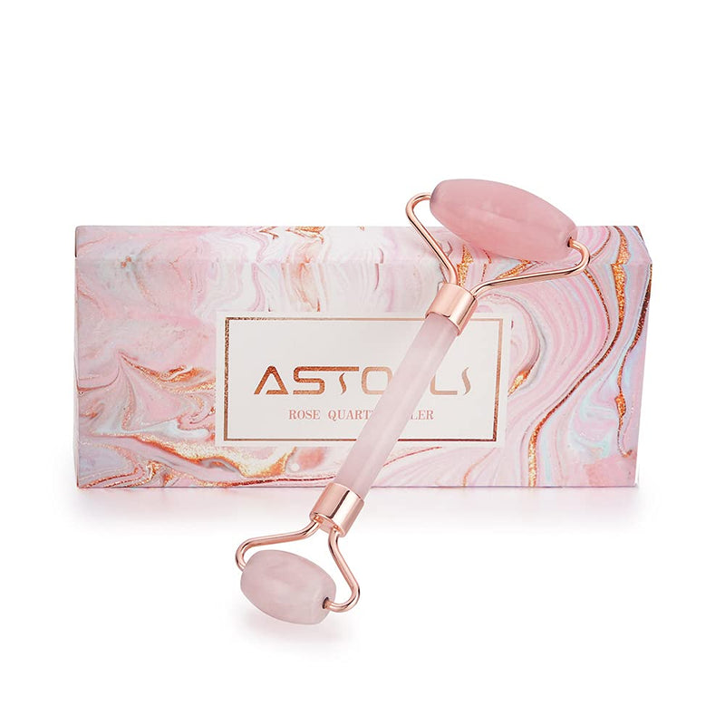 [Australia] - ASTOFLI Face Roller Facial Massager for Skin Care, Anti Ageing 100% Natural Rose Quartz Jade Roller for Face Care, Slimming Face Massage Tool Skin Roller. Pink 