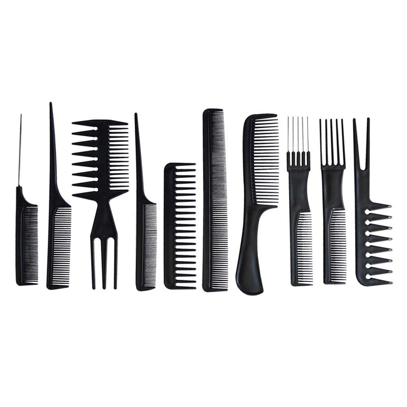 [Australia] - 10PCS Black Hair Comb Set Professional Salon Hairdressing Styling Comb Set Multifunction Anti-Static Barbers Brush Combs Set for Women Men Kids 