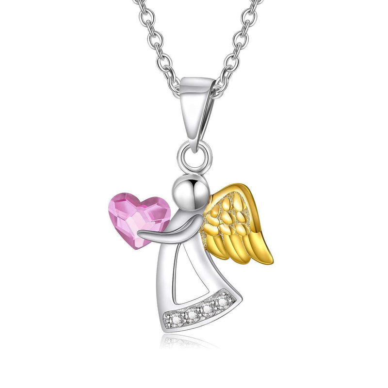 [Australia] - Sterling Silver Guardian Angel Necklace, Birthday Communion Christening Jewellery Gifts for Girls Daughter Pink 