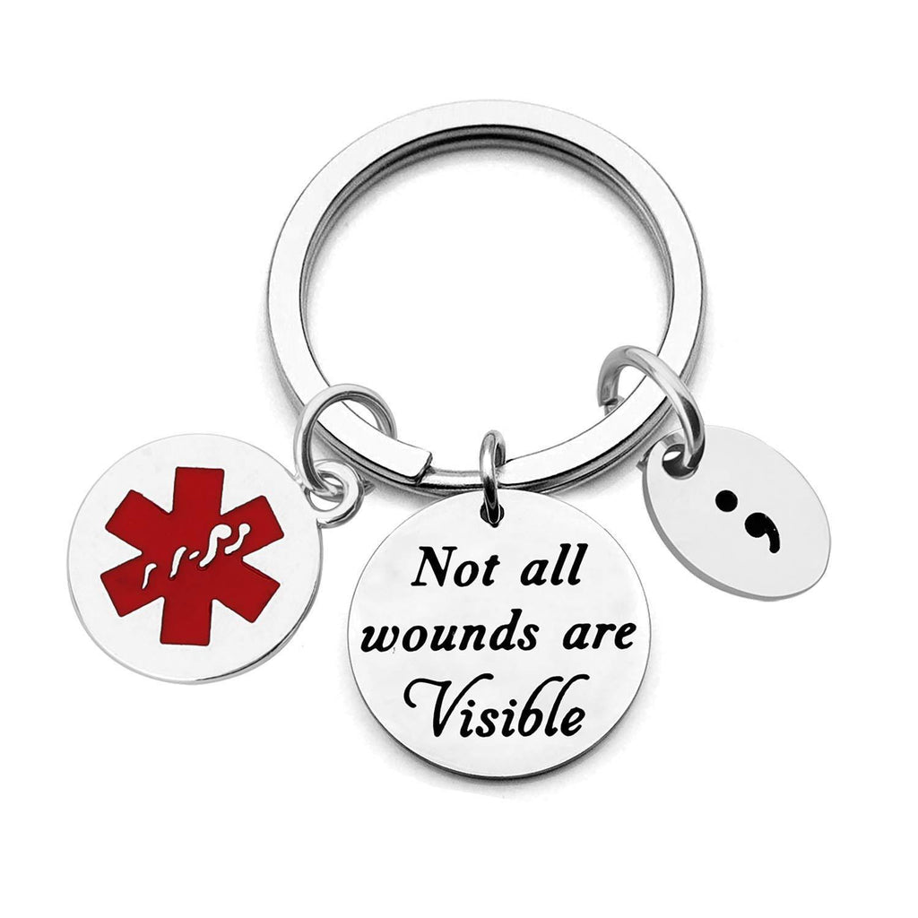 [Australia] - MYOSPARK Not All Wounds Are Visible Semicolon Charm Bracelet Mental Health Suicide Awareness Jewelry Wounds Visible Keychain 
