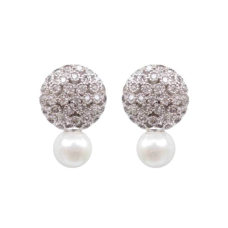 [Australia] - Hiqmic 925 Sterling Silver Fashion Round Pearl Zirconia Ear Stud Piercing Earrings White Gold Plated Jewelry Gifts for Women_WA90119 