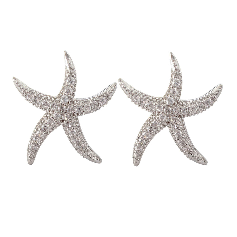 [Australia] - Hiqmic 925 Sterling Silver Cute Starfish Zirconia Ear Stud Piercing Earrings White Gold Plated Jewelry Gifts for Women_WA90047 
