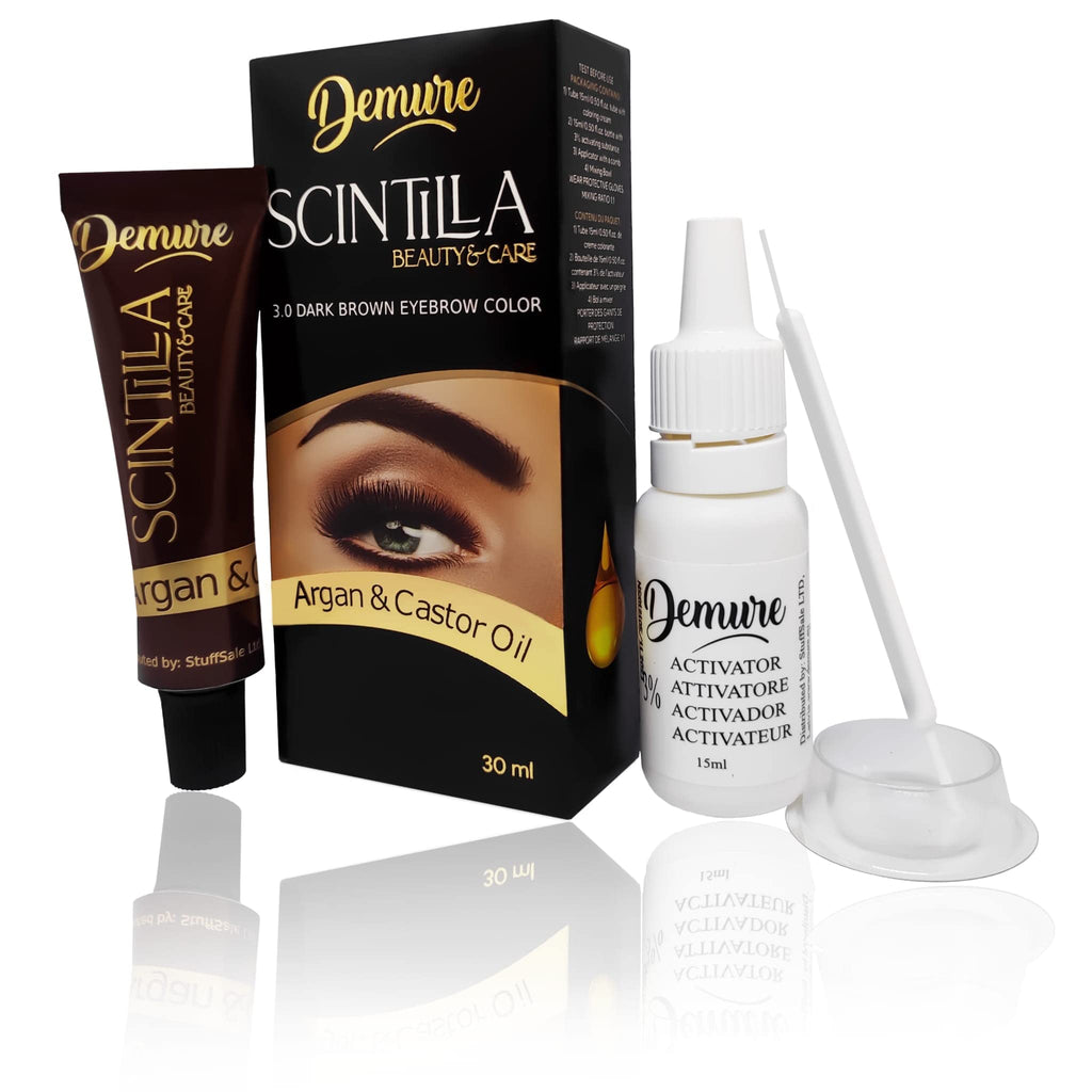 [Australia] - Demure Eyebrow Dye Kit, Professional Formula Brow Tint - contains Argan Oil & Castor Oil (Omega 6, Carotene, Vitamins А, Е, F), Fast and Safe Results (1.0 Black) 1.0 Black 