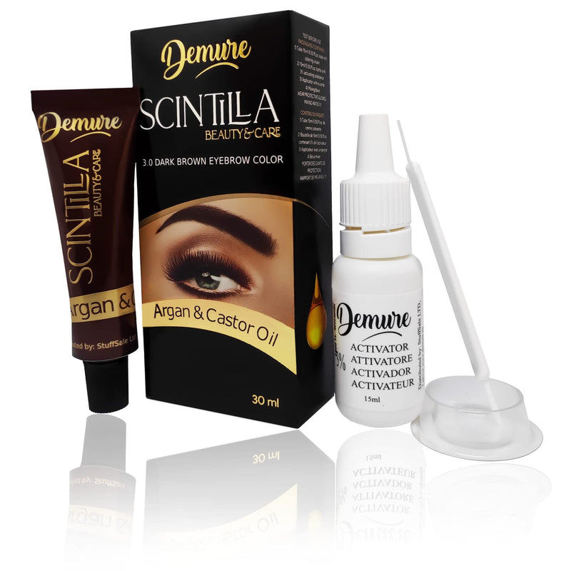 [Australia] - Demure Eyebrow Dye Kit, Professional Formula Brow Tint - contains Argan Oil & Castor Oil (Omega 6, Carotene, Vitamins А, Е, F), Fast and Safe Results (1.0 Black) 1.0 Black 