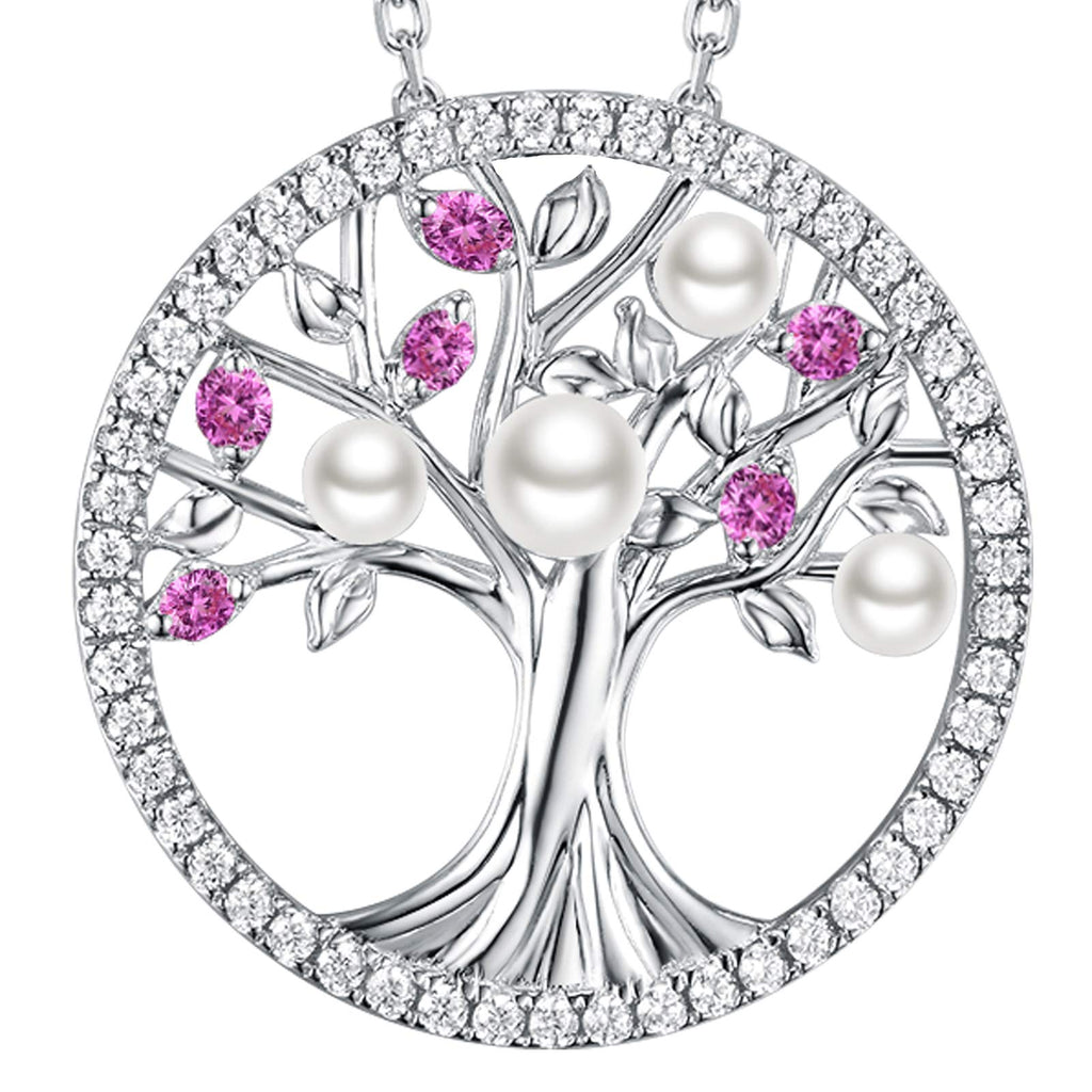 [Australia] - GinoMay Tree of Life Necklace October Birthstone Jewellery Women Birthday Gifts Her Pearl Pendant Necklace Pink Tourmaline Sterling Silver 