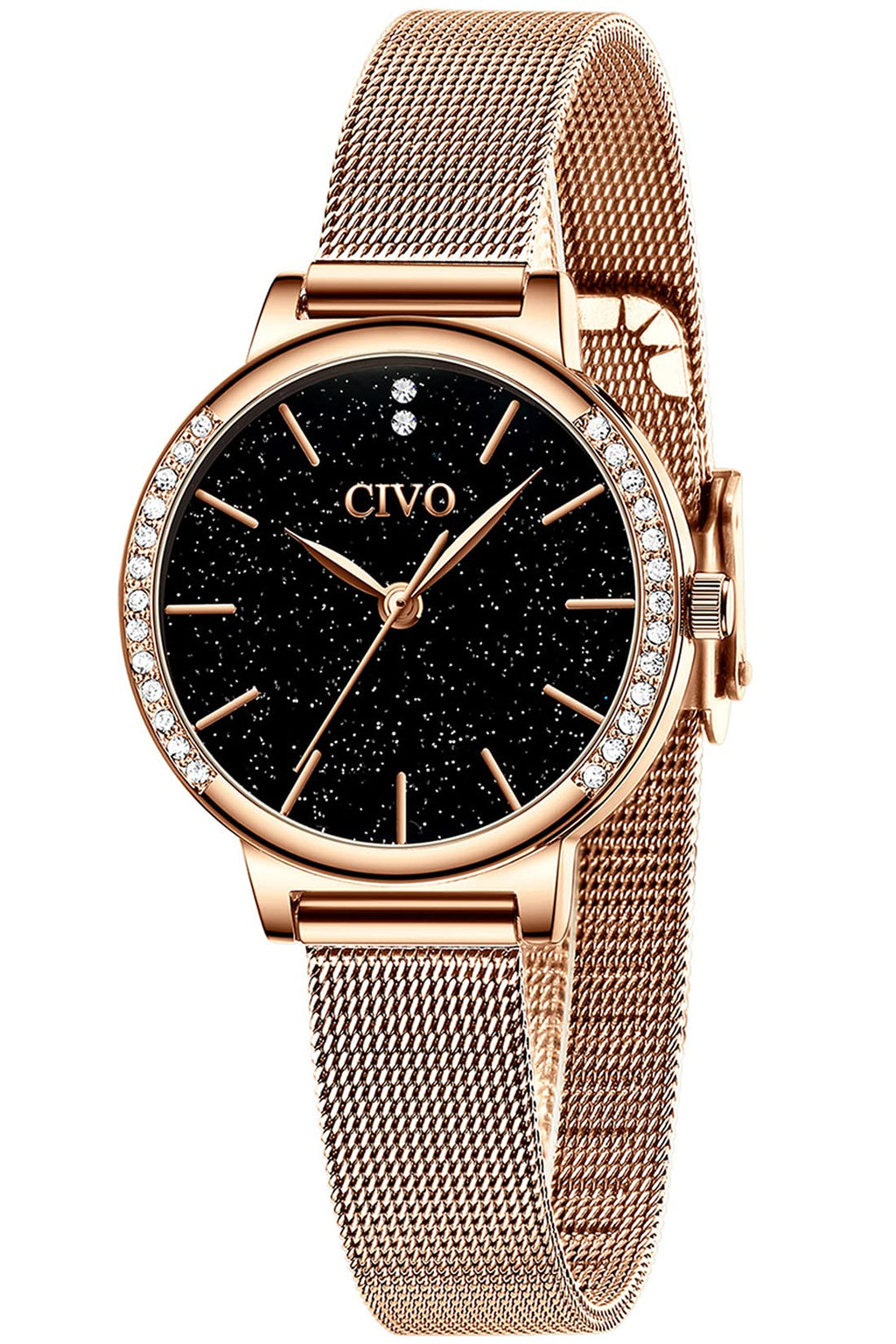 [Australia] - CIVO Ladies Watches Rosegold Waterproof Mesh Stainless Steel Womens Watch Starry Sky Dress Elegant Casual Designer Analogue Quartz Watches for Women Girls 1 Rosegold 