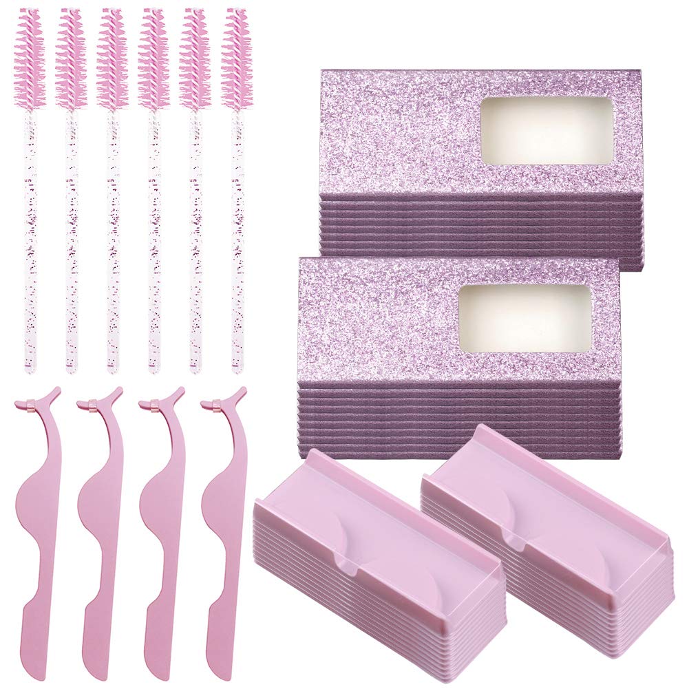 [Australia] - 80 Pieces False Eyelash Storage Box, Pink False Eyelash Tool Set Empty False Eyelashes Eyelash Brush Case Eyelashes Clip Cosmetic Tools ¬°¬≠ 