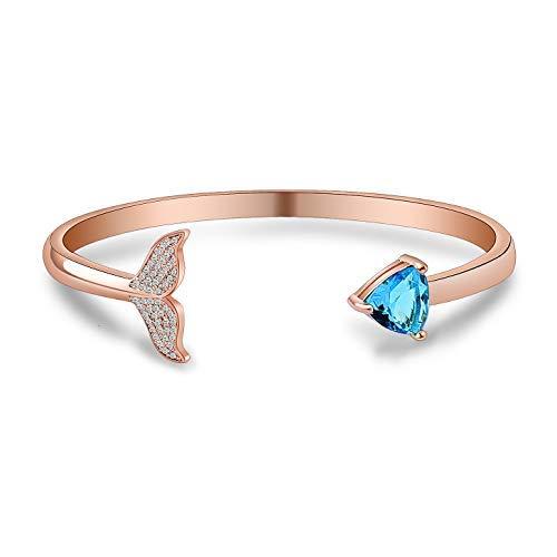 [Australia] - Dolphin Mermaid Tail Bangle Cubic Zirconia Open Cuff Bangle Engraved You are Beautiful Inspirational Gift for Women Best Friend Rose Gold 