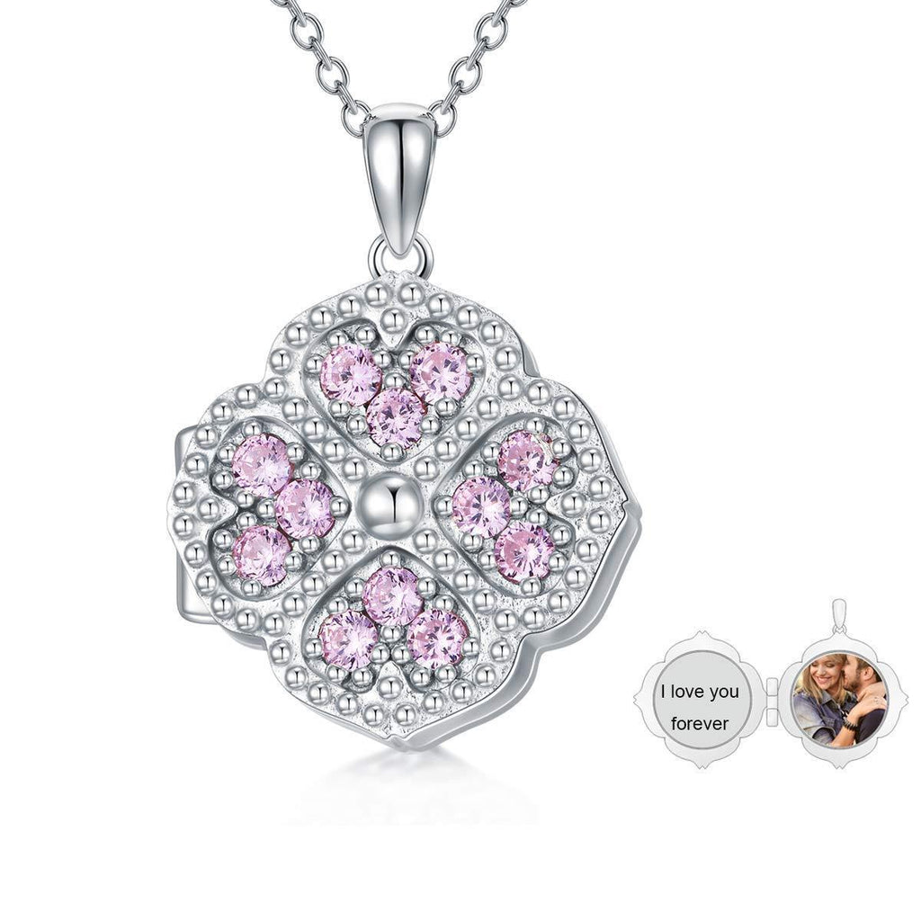 [Australia] - LONAGO 925 Sterling Silver Personalized Photo Locket That Holds Pictures Pink Flower Locket Pendant Necklace Jewelry for Women Only Locket 