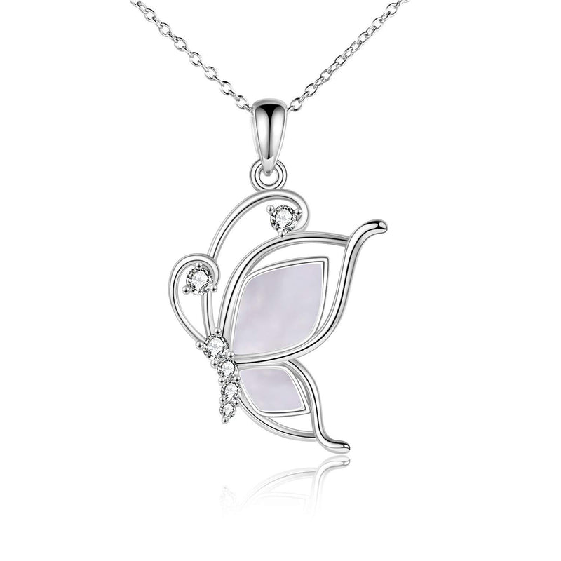 [Australia] - YAFEINI Butterfly Necklace Sterling Silver Butterfly Pendant Necklace for Women Jewelry Gifts Mother of Pearl 