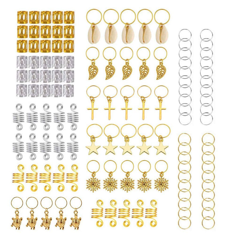 [Australia] - nuoshen 120 Pieces Hair Cuffs and Braid Rings, Metal Hair Charms Hair Braiding Beads for Hair Decorations Pendants 