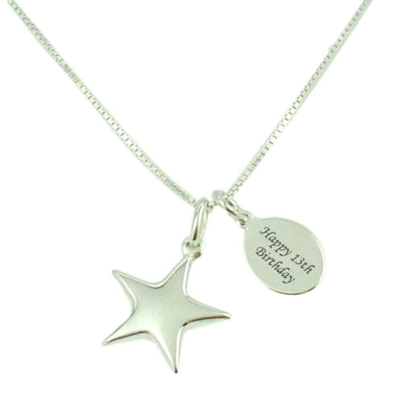 [Australia] - Charming Engraving 13th Necklace, a Lovely Teenager Gift for a Girl, Happy 13th Birthday is Engraved on the featured Sterling Silver tag Hanging alongside the Silver Star Pendant Gift Boxed 