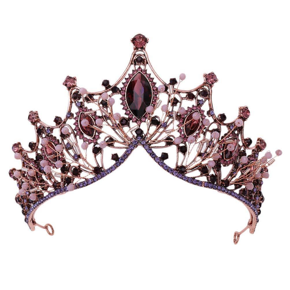 [Australia] - FRCOLOR Jeweled Baroque Queen Crown,Rhinestone Wedding Crown Vintage Princess Tiara Costume Party Hair Accessories Bridal Headpieces for Party(Purple) 15x6.5cm Copper Purple 