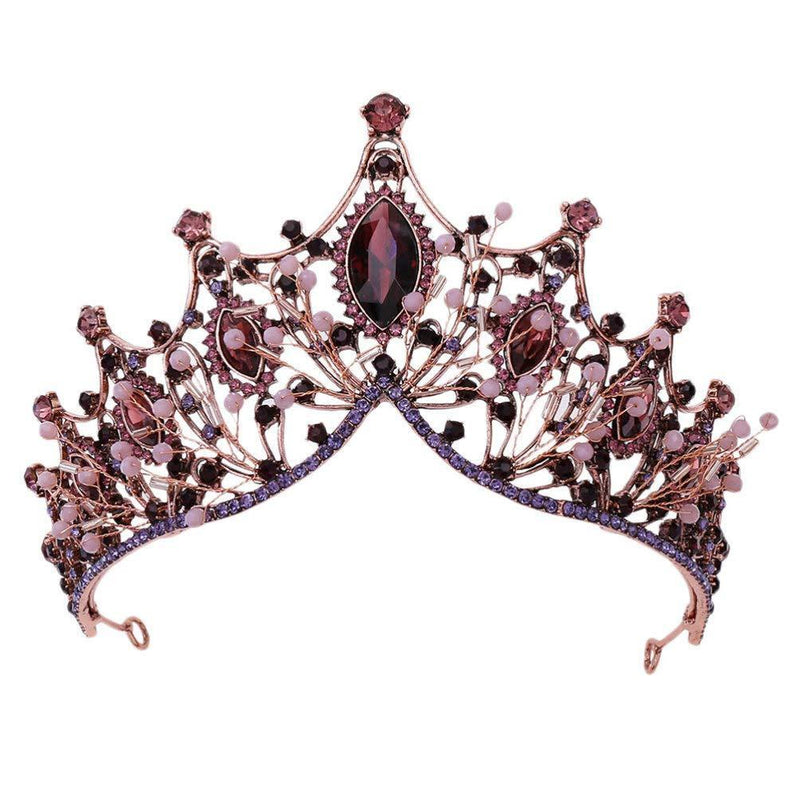 [Australia] - FRCOLOR Jeweled Baroque Queen Crown,Rhinestone Wedding Crown Vintage Princess Tiara Costume Party Hair Accessories Bridal Headpieces for Party(Purple) 15x6.5cm Copper Purple 