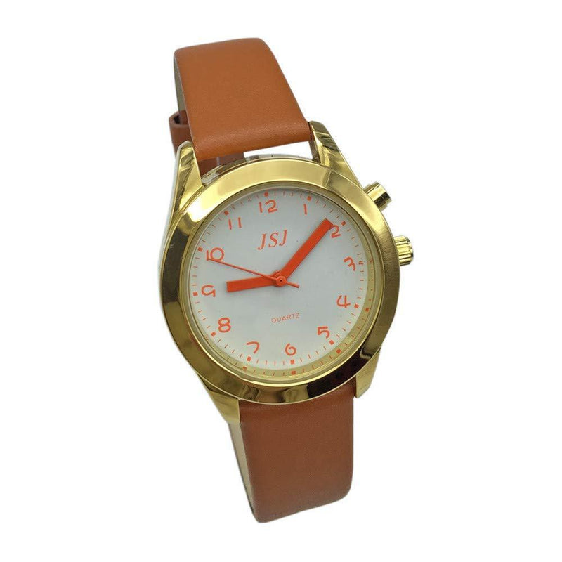 [Australia] - Ladies Talking Watch in English with Leather Strap, Talking Date and time Brown 