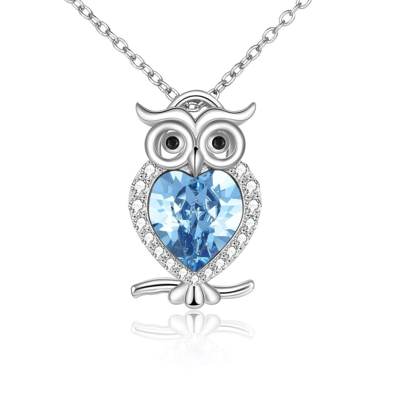 [Australia] - WINNICACA Owl Necklace S925 Sterling Silver Birthstone Owl Pendants Cute Animals Jewellery Gifts for Women Girls Owl Lover Blue-march 