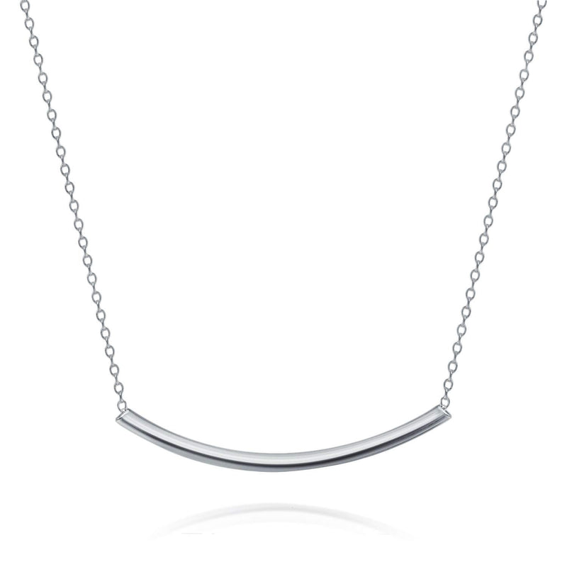 [Australia] - Bling Jewelry Minimalist Delicate Thin Sideways Horizontal Round Tube Curved Bar Slide Pendant Necklace for Women Teen 14K Rose Gold Plated 925 Sterling Silver Rhodium Plated Silver 