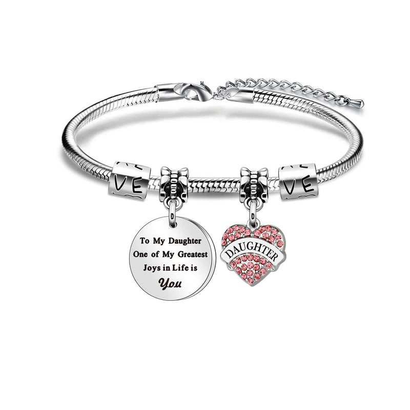 [Australia] - To My Daughter Bracelet Gift Pink Crystal Heart Daughter Gift from Mun Dad -One of My Greatest Joys In Life Is You- Bracelet for Daughter 