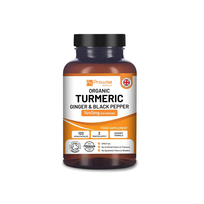 [Australia] - Organic Turmeric Capsules High Strength 1440mg | 120 Capsules with Black Pepper, Ginger & Active Ingredient Curcumin (2 Month Supply) | Turmeric Capsules High Strength Made In UK by Prowise Healthcare 