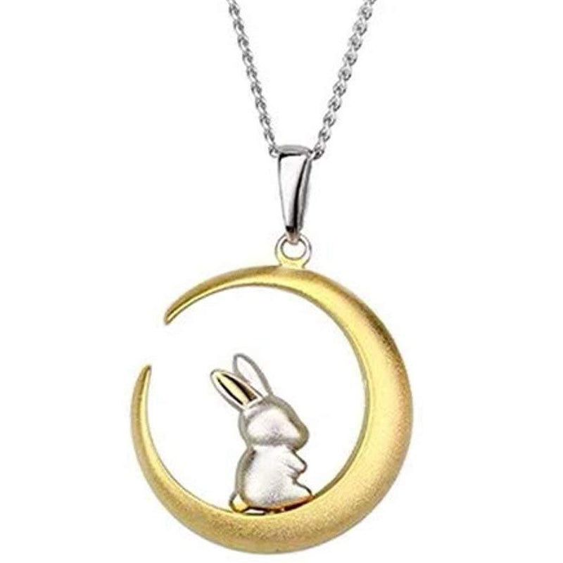 [Australia] - Cute Bunny Rabbit On The Moon Pendant Necklace for Women Teen Girls Kids S925 Sterling Silver Hypoallergenic Dainty Tiny Crescent Choker 18" Chain Collar Delicate Animal Jewelry Gifts Box for Daughter 
