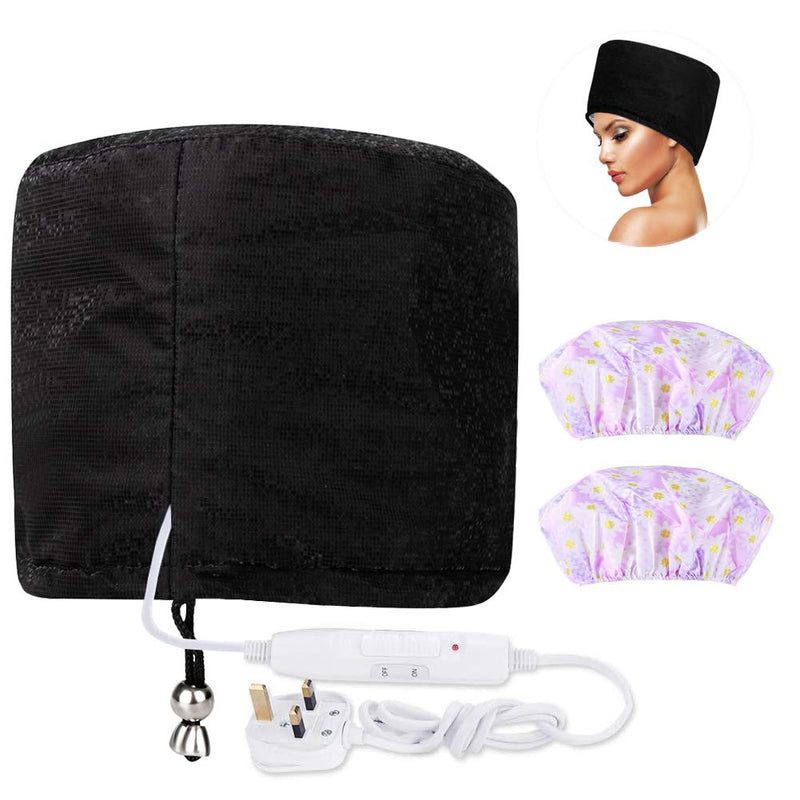 [Australia] - Hair Steamer,Totofac Electric Hair Care Hat Heating Cap with 2 Mode Temperature Control for Hair Spa Home Thermal Treatment Beauty Steamer Cap (Black) Black 