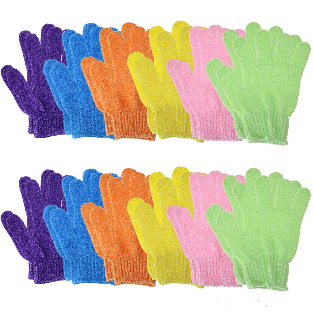[Australia] - Newthinking 12 Pairs Exfoliating Shower Gloves, 6 Colors Double-Sided Matte Body Cleaning Bath Gloves, Deep Clean Dead Skin and Improves Blood Circulation 