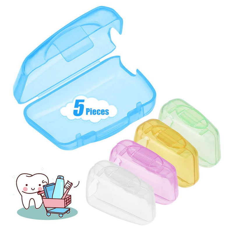 [Australia] - 5 Pieces Toothbrush Cover, Travel Portable Toothbrush Head Covers Case Holder Clip Blue/Pink/Yellow/Green/Clear Toothbrush Cover Set, Anti-Dust PP Toothbrush Protector Cap for Camping Family School 