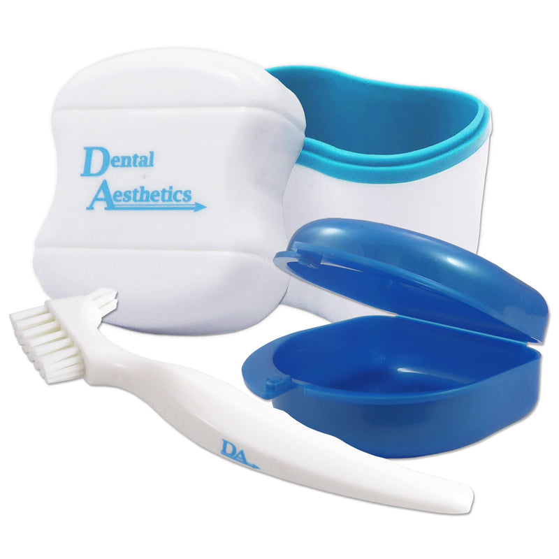 [Australia] - Dental Bath, Retainer Case and Brush ~ Storage Case and Container for Soaking and Cleaning Ortho Retainers (Blue Bath, Blue Case) Blue Bath, Blue Case 