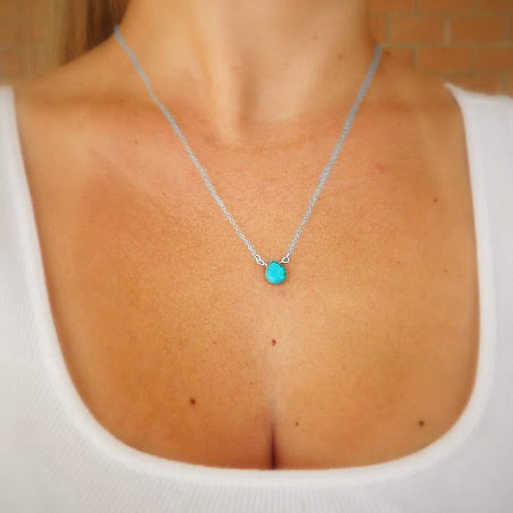 [Australia] - TseenYi Turquoise Teardrop Necklace Choker Silver Floating Turquoise Pendant Necklace Chain Boho Charm Chain Necklace Jewelry (Silver) 