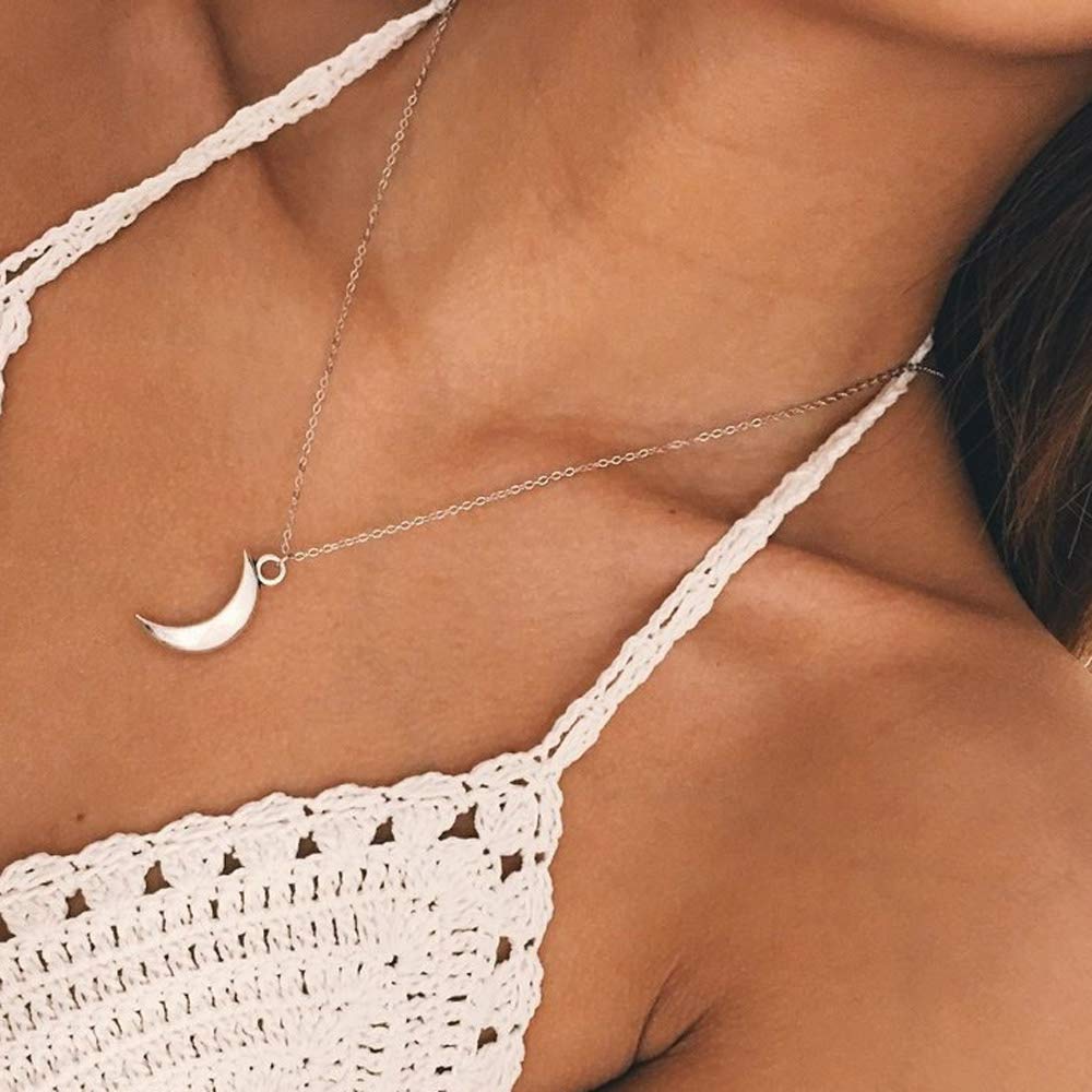 [Australia] - TseenYi Boho Moon Crescent Necklace Chain Silver Half Moon Pendant Necklace Dainty Chain Necklaces Jewelry for Women and Girls (Silver) 