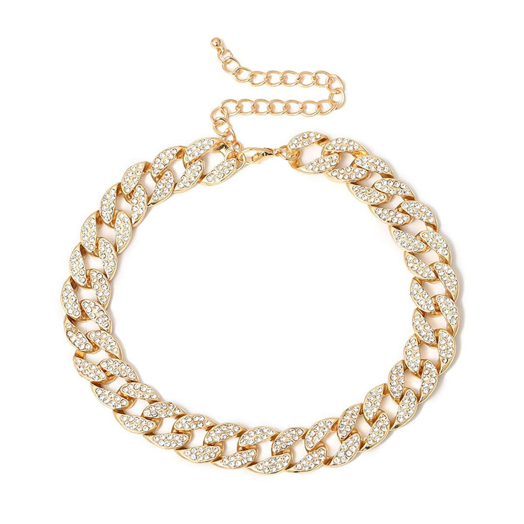 [Australia] - Ingemark Shiny CZ Rhinestone Curb Chain Key Lock Pendant Necklace for Women Unisex Cool Hip Hop Miami Diamond-Cut Iced Out Chain Choker Necklace (Style 1 Golden) 