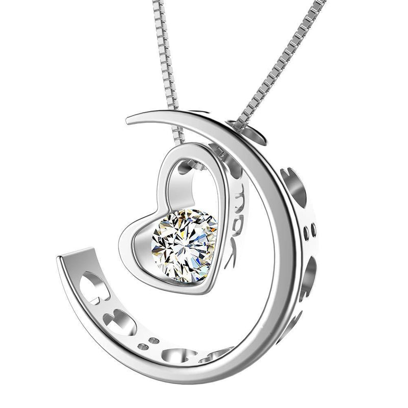 [Australia] - murtoo Women's Necklace Moon Heart Pendant Silver Rose Gold Zirconia I Love You to The Moon Jewellery Gift Box Silver Moon - I Love You 