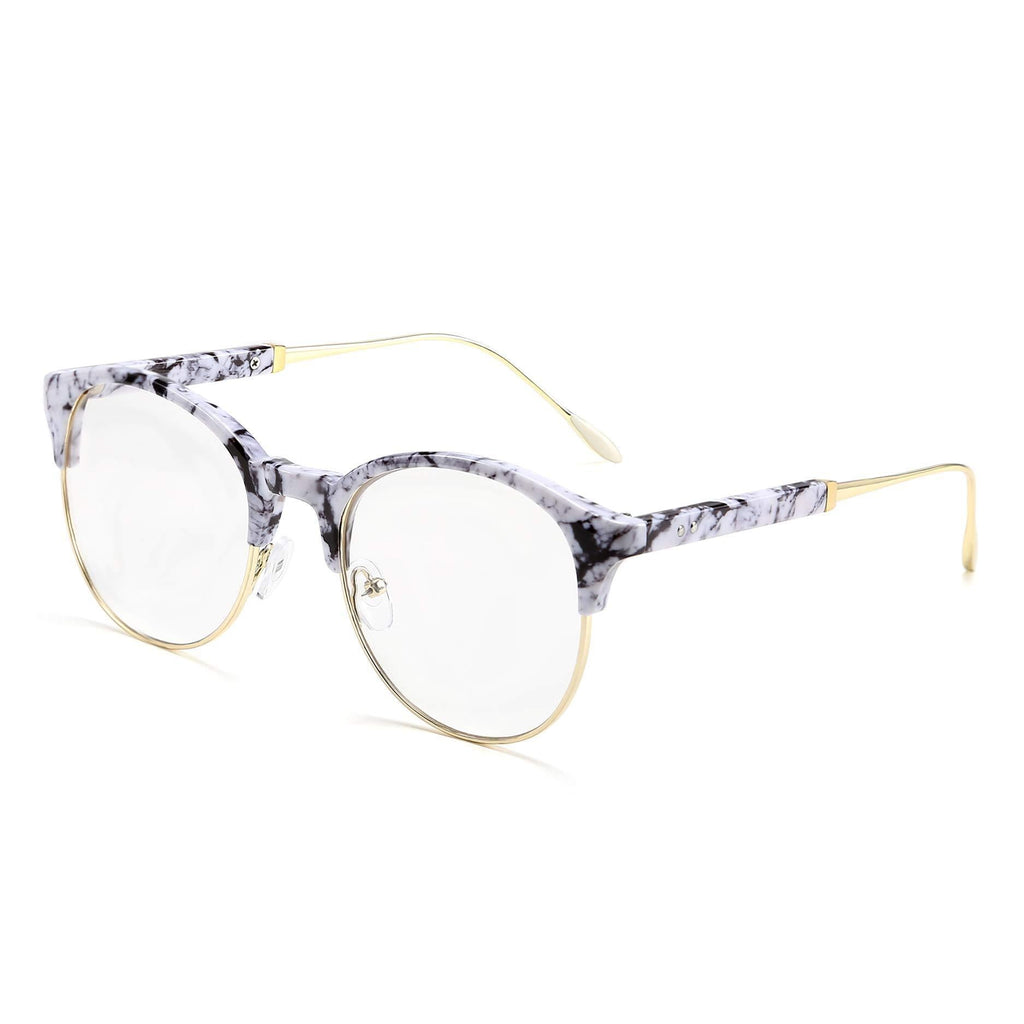 [Australia] - FEISEDY Retro Round Crystal Glasses Frame Lustrous Clear Lens Eyewear Women B2588 Marbling 