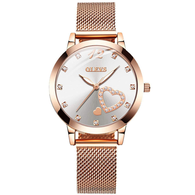 [Australia] - RORIOS Fashion Wrist Watches for Women Rose Gold Steel Strap Analogue Quartz Wristwatch Elegant Watches for Ladies Girls White 