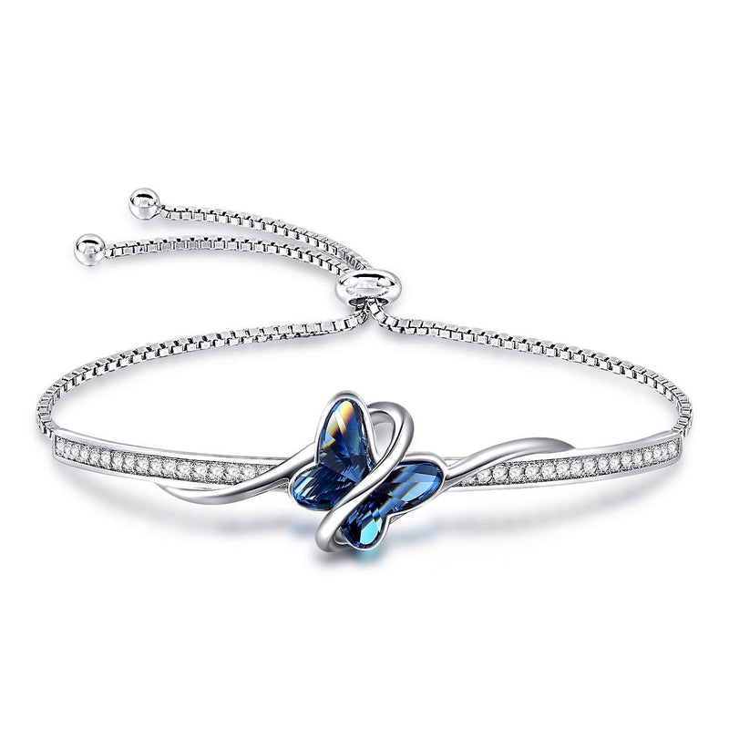 [Australia] - GEORGE · SMITH Womens Silver Bracelet Butterfly Bracelet for Women Blue Purple Crystal Bangles Birthday Mother's Day Gifts for Mum Daughter Wife Sister 1-Blue 