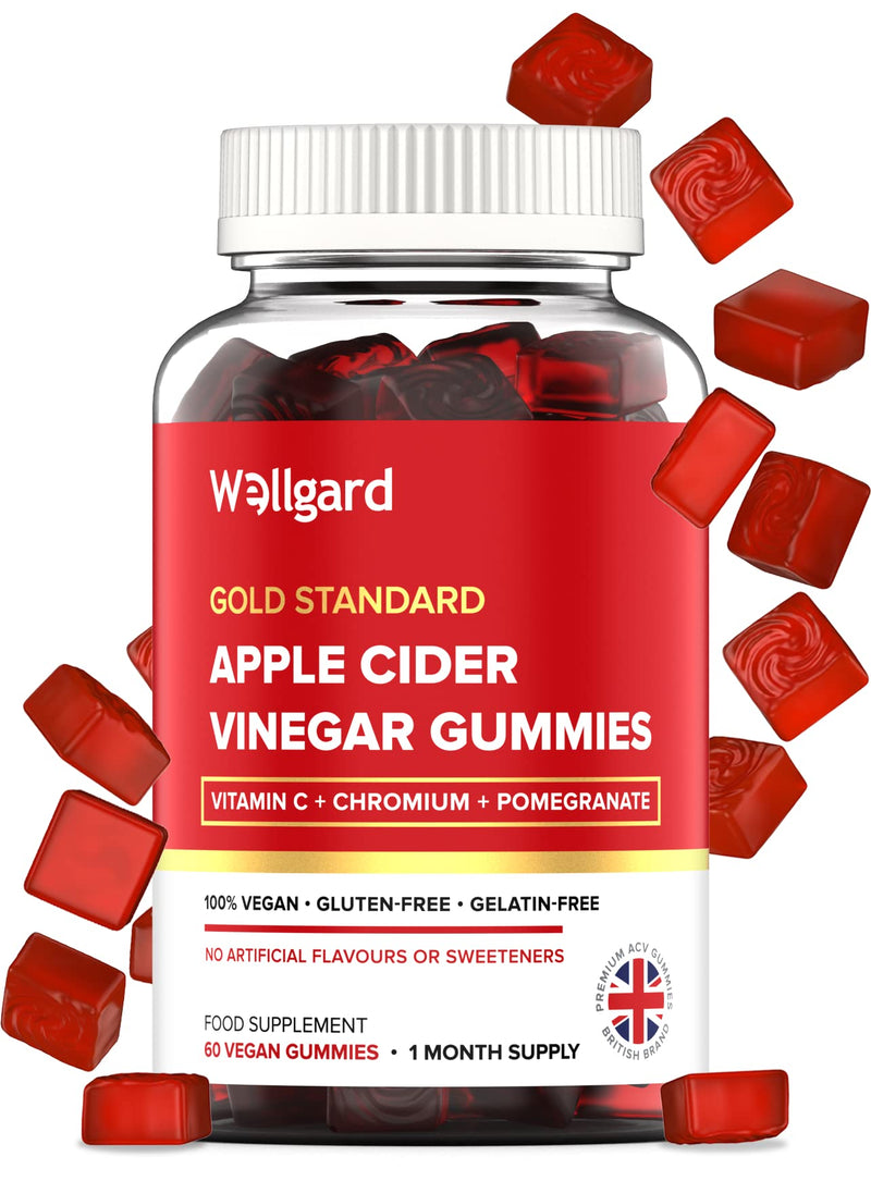 [Australia] - Vegan Apple Cider Vinegar Gummies by Wellgard, Gold Standard 1000mg ACV Gummies with Vitamin C, Chromium and Pomegranate, Non-GMO, Gluten-Free & Gelatine-Free 