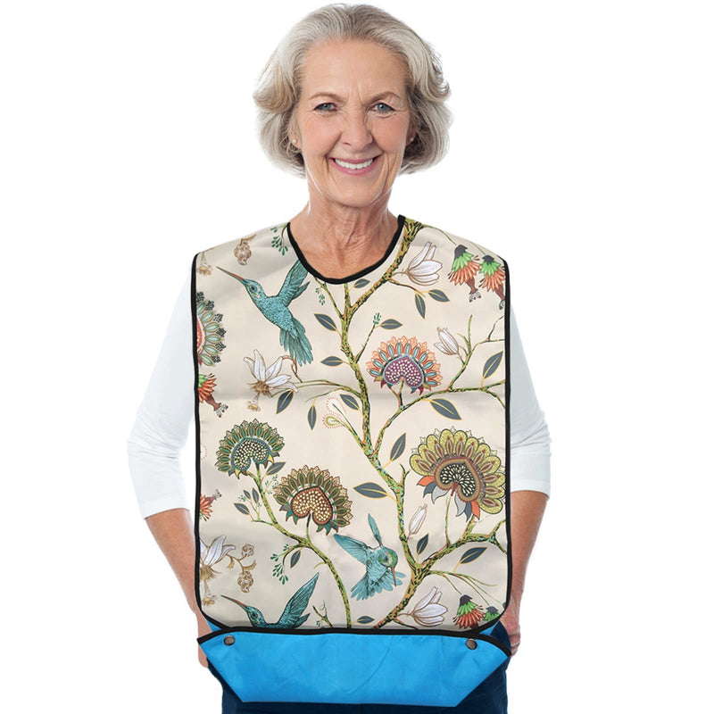 [Australia] - Adult Bib, Waterproof Washable Mealtime Clothes Protector Elegent Aid Apron with Crumb Catcher Women Eating 