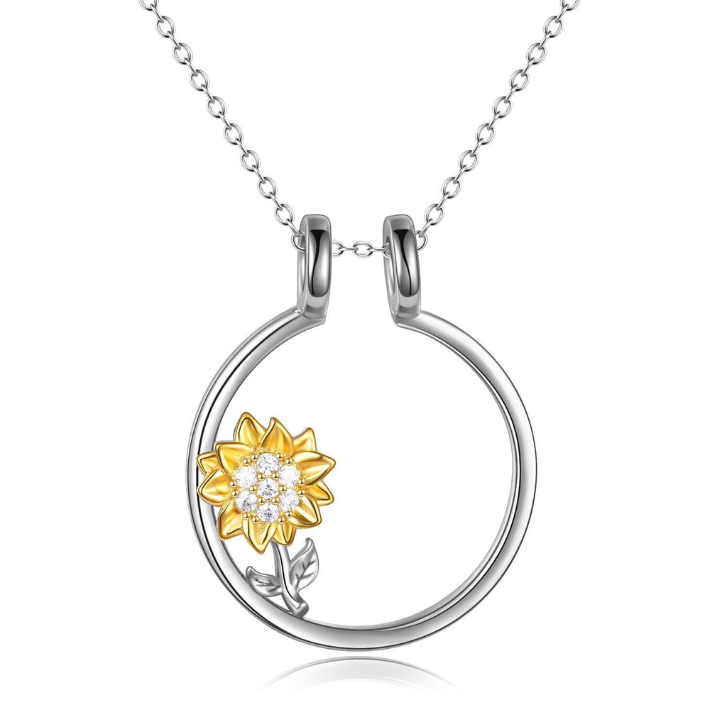 [Australia] - YFN Sterling Silver Ring Holder Keeper Heart Pendant Necklace with Sunflower for Women Chain 18+2" (Ring Holder Necklace with Sunflower) Yellow 