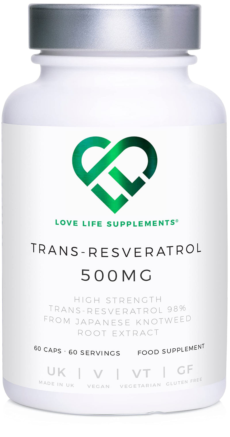 [Australia] - High Strength Trans-Resveratrol by LLS | 500mg x 60 Capsules / 60 Servings | from Japanese Knotweed Root Extract | Pure Fill (Nothing Else Added) | Love Life Supplements 