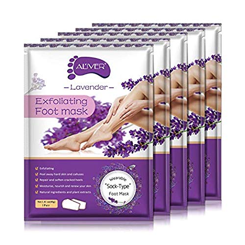 [Australia] - Foot Mask 5 Pack, Foot Peel Mask Callus Remover, Exfoliating Peeling Calluses Dead Skin, Callus Remover Foot Mask, Baby Soft Smooth Touch Feet-Men Women Exfoliating Foot Mask (Lavender) 2 Count (Pack of 5) 