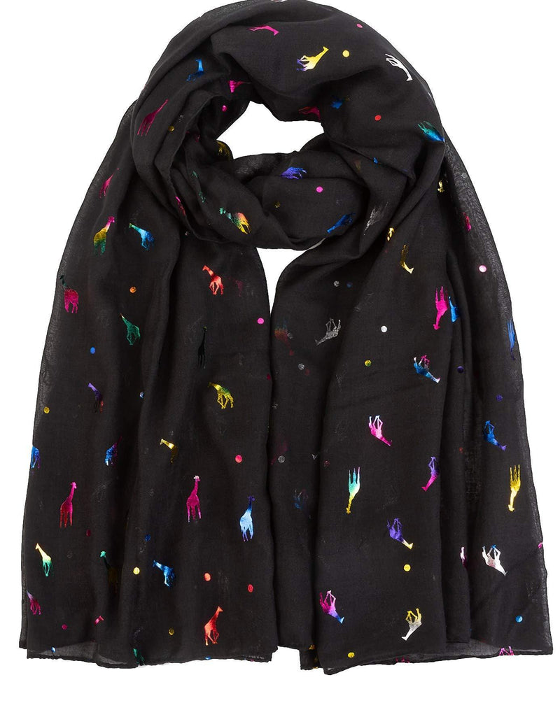 [Australia] - Giraffe Animal Print Women's Scarf Shawl Wrap By World of Scarfs Glitter Giraffe Black 
