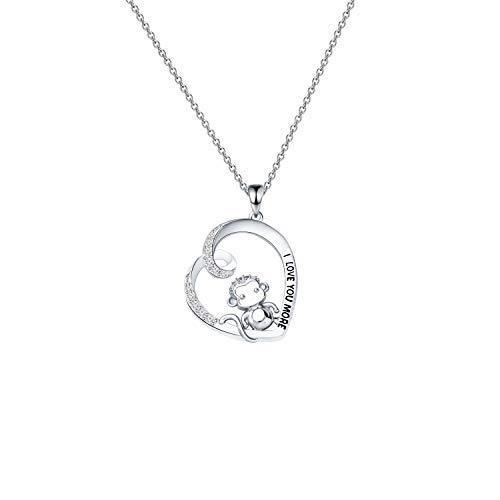 [Australia] - Monkey Necklace Engraved I Love You More CZ Monkey Love Heart Pendant Necklace,Jewelry for Women & Girls,Gifts for Girlfriend, Daughter,Wife, Sister, Grandma, Mom Silver 