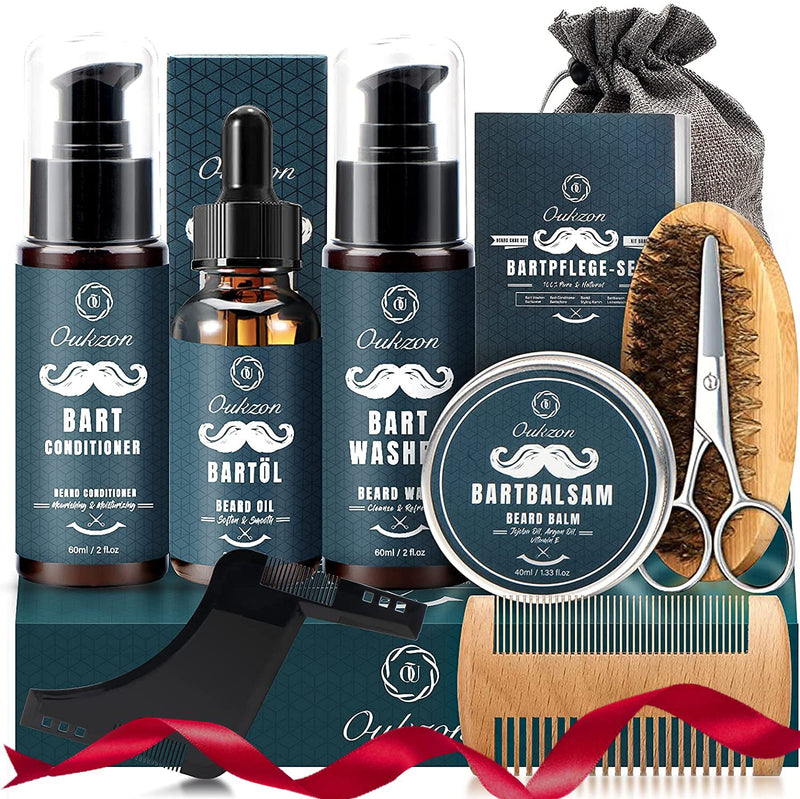 [Australia] - Beard Grooming Kit for Men, 10 in 1 Beard Trimming Gift Set with Beard Shampoo, Beard Conditioner, Beard Oil, Balm, Beard Comb,Brush, Scissors, Beard Shaper and Storage Bag -Mens Beard Growth Care Set 